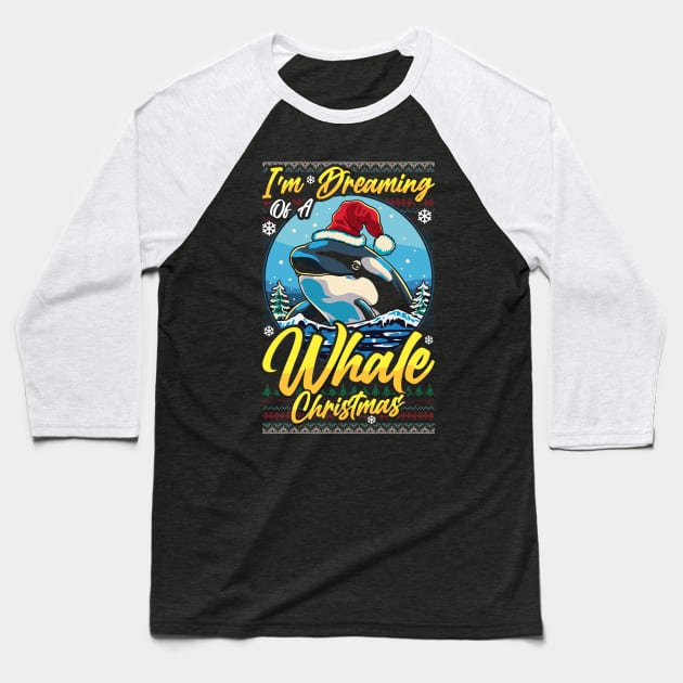 Funny Santa Whale Pun Mens Womens Ugly Christmas Orca Whale Baseball T-Shirt by KsuAnn